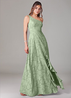 Azazie Ellianna Bridesmaid Dresses Dusty Sage A-Line One Shoulder Floral Burnout Dress image3