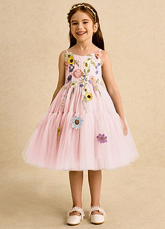 Azazie Osea Blumenmädchenkleider Ballkleid Plissee Tüll Kleid Zartrosa image4