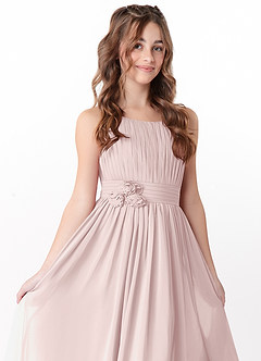 Azazie Astrid Junior Blushing Pink A-Line Floral Chiffon Dress image1
