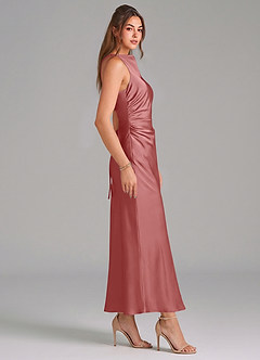 Azazie Evadne Final Sale Black Sheath Pleated Stretch Satin Dress image4