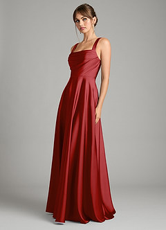 Azazie Shaude Bridesmaid Dresses Pomegranate A-Line Pleated Stretch Satin Dress image5
