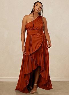 Christian Siriano Bridal for Azazie 1008 Bridesmaid Dresses Paprika A-Line One Shoulder Stretch Satin Dress image9