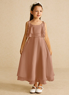 Azazie Temi Blumenmädchenkleider A-Linie Spaghetti Riemen Chiffon Kleid Champagner Rosa image3