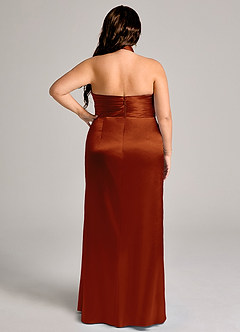 Azazie Jemma Bridesmaid Dresses Auburn Sheath Pleated Metallic Satin Dress image9