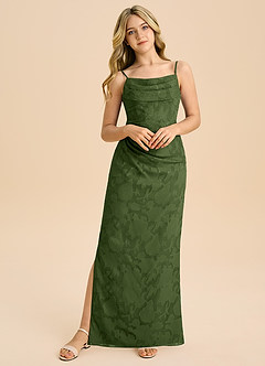 Azazie Mai Junior Etui Plissee Blumen-Burnout Kleid Olivgrün image5