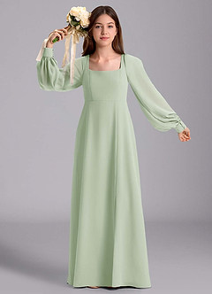 Azazie Bondi Junior Abito A-Line in Chiffon Blusa Verde Salvia image5