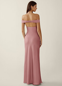Gwendonme Dusty Pink Satin Crystal Linen Prom Dress image2