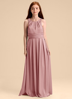 Azazie Bibiane Junior Jurk van Stretch Satijn met A-Lijn Geplooid Stoffige Roos image3