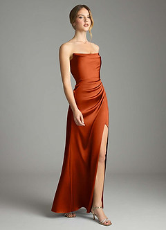 Azazie Leonis Bridesmaid Dresses Paprika Mermaid Pleated Stretch Satin Convertible Dress image6