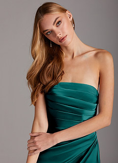 Azazie Lexie Bridesmaid Dresses Peacock Sheath Strapless Stretch Satin Convertible Dress image6