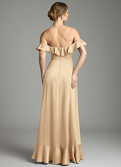 Azazie Lyra Bridesmaid Dresses Champagne A-Line Off the Shoulder Stretch Satin Convertible Dress image10