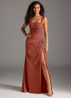 Azazie Jesaphine Bridesmaid Dresses Auburn Sheath Bow Chiffon Dress image4
