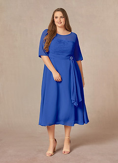 Azazie Naomi Mother of the Bride Dresses Royal Blue A-Line Boatneck Pleated Chiffon Dress image12