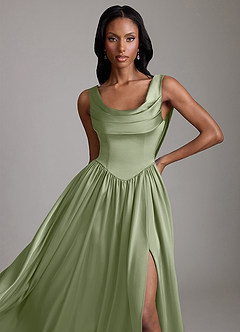 Azazie Novi Bridesmaid Dresses Pistachio A-Line with Pockets Stretch Satin Dress image3