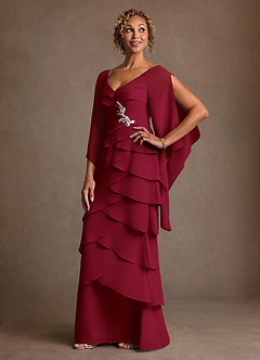 Azazie Arabinda vestidos de madre de la novia Vestido de Borgoña de Gasa de Corte Recto con Volante image3