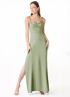 Azazie Alaija Bridesmaid Dresses Dusty Sage Mermaid Side Slit Stretch Satin Dress image2