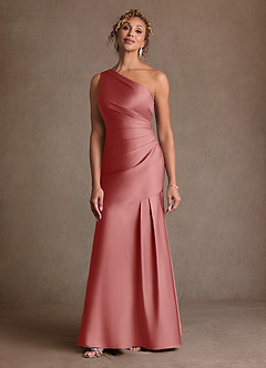 Azazie Haifa Klänningar till brudens mor Klä Sjöjungfru i Stretch Satin Ena axeln Antik Ros image1