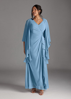 Azazie Manuella Mother of the Bride Dresses Steel Blue A-Line V-Neck Pleated Chiffon Dress image11