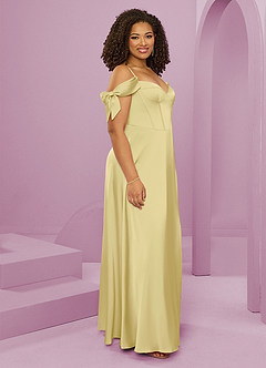 Barbie ♥ Azazie Brautjungfernkleider A-Linie Schulterfrei Stretch-Satin Kleid Zitronensorbet image12