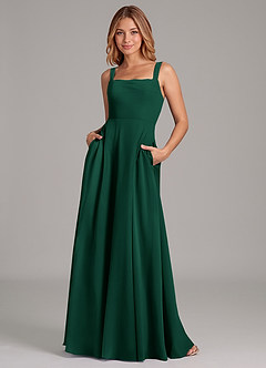 Azazie Shaude Bridesmaid Dresses Emerald A-Line Pleated Chiffon Dress image1