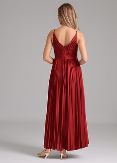 Azazie Raychelle Bridesmaid Dresses Pomegranate A-Line Pleated Stretch Satin Dress image4