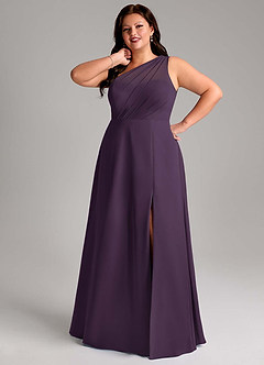 Azazie Phaedra Bridesmaid Dresses Plum A-Line One Shoulder Chiffon Dress image13