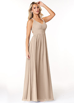 Azazie Ashia Abiti da Damigella Abito A-Line in Chiffon Plissettato Taupe image4