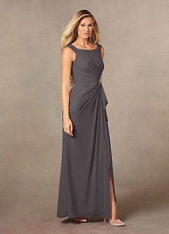 Azazie Yarrow Mother of the Bride Dresses Steel Grey A-Line Pleated Chiffon Dress image6