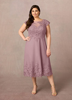 Azazie Terrano Mère de la mariée Robes Robe Trapèze en Dentelle Scoop Rose Poussiéreuse image6