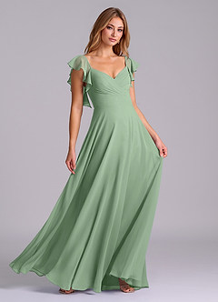 Azazie Leilani Bridesmaid Dresses Matcha A-Line Pleated Chiffon Dress image3