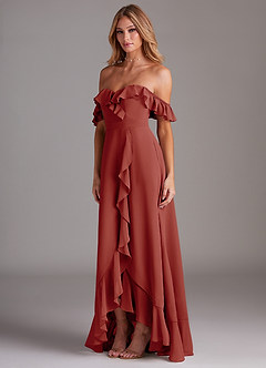 Azazie Lyra Robes de demoiselle d'honneur Robe Trapèze Convertible en Mousseline de soie Terracotta image5