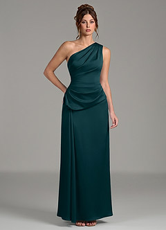 Azazie Zahira Bridesmaid Dresses Pine Sheath One Shoulder Stretch Satin Dress image1
