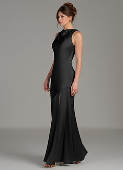 Azazie Kiara Bridesmaid Dresses Black Mermaid Pleated Stretch Satin Dress image3