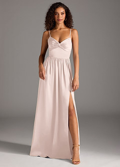 Azazie Zeya Bridesmaid Dresses Blushing Pink A-Line Pleated Stretch Satin Dress image2