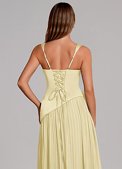 Azazie Stephanie Bridesmaid Dresses Lemon Sorbet A-Line Pleated Stretch Satin Dress image2