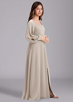 Azazie Bondi Junior Abito A-Line in Chiffon Blusa Gelo image4