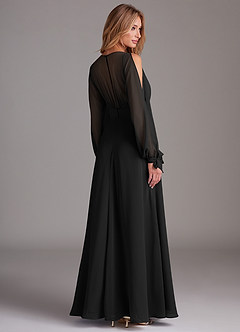 Azazie Matilda Bridesmaid Dresses Black A-Line Long Sleeve Chiffon Dress image2