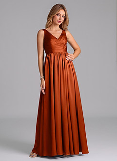 Azazie Keyla Final Sale Paprika A-Line Pleated Stretch Satin Dress image5