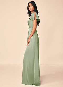 Azazie Soren Bridesmaid Dresses Dusty Sage A-Line Pleated Stretch Satin Dress image3