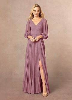 Azazie Zahara Mother of the Bride Dresses Vintage Mauve A-Line V-Neck Pleated Chiffon Dress image2