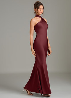 Azazie Jalissa Bridesmaid Dresses Cabernet Mermaid One Shoulder Stretch Satin Dress image4