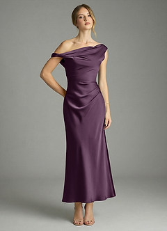 Azazie Emerson Brautjungfernkleider Meerjungfrau-Linie Schulterfrei Stretch-Satin Kleid Pflaume image1
