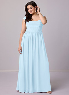 Barbie ♥ Azazie Robes de demoiselle d'honneur Robe Trapèze en Mousseline de soie Corset Bleu Ciel image17