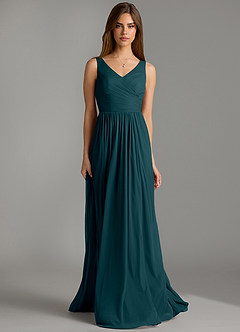 Azazie Keyla Bridesmaid Dresses Pine A-Line Pleated Mesh Dress image4