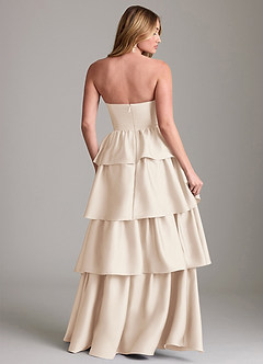 Azazie Faye Bridesmaid Dresses White Alabaster A-Line Ruched Stretch Satin Dress image2