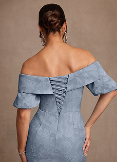 Azazie Golda Klänningar till brudens mor Klänning Tubklänning i Blommig Utbrändhet Off the shoulder Dammblå image6