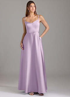 Azazie Marley Bridesmaid Dresses Frosted Lilac A-Line Off the Shoulder Stretch Satin Convertible Dress image3