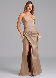 Azazie Lisbeth Bridesmaid Dresses Taupe Mermaid Off the Shoulder Stretch Satin Convertible Dress image4