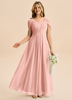 Azazie Emma Junior Robe Trapèze en Mousseline de soie Plissée Rosette image5