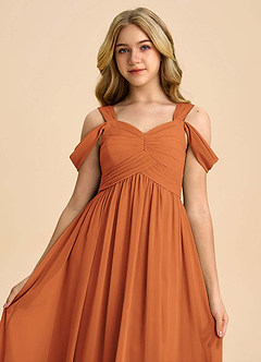 Azazie Lianne Junior Cinnamon A-Line Off the Shoulder Chiffon Dress image4